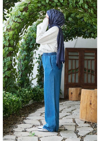 1105-DENIM Lastikli Pantolon Açık Mavi modelleri