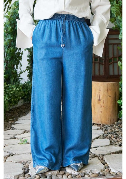 1105-DENIM Lastikli Pantolon Açık Mavi fırsatları