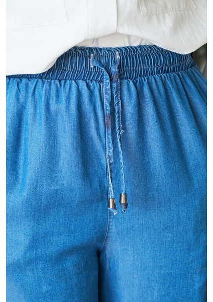 1105-DENIM Lastikli Pantolon Açık Mavi indirimleri