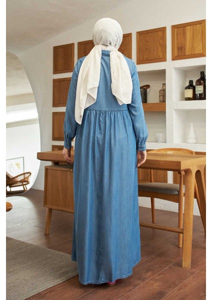 6639- Tensel Süs Yakalı Elbise Koyu Mavi fırsatları