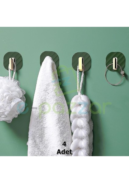 4 Adet Yeşil Güçlü Kendinden Yapışkanlı Banyo Mutfak Anahtarlık Ofis Düzenleyici Tek Kanca Askılık