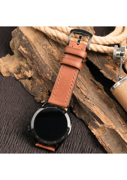 Samsung Watch 22mm Kahverengi Deri Kordon Watch 3 Gear S 3 Classic Frontier 45 mm 46 mm Uyumlu Hakiki Deri Saat Kordonu Kahve Deri Kayış