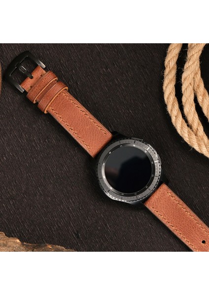 Samsung Watch 22mm Kahverengi Deri Kordon Watch 3 Gear S 3 Classic Frontier 45 mm 46 mm Uyumlu Hakiki Deri Saat Kordonu Kahve Deri Kayış
