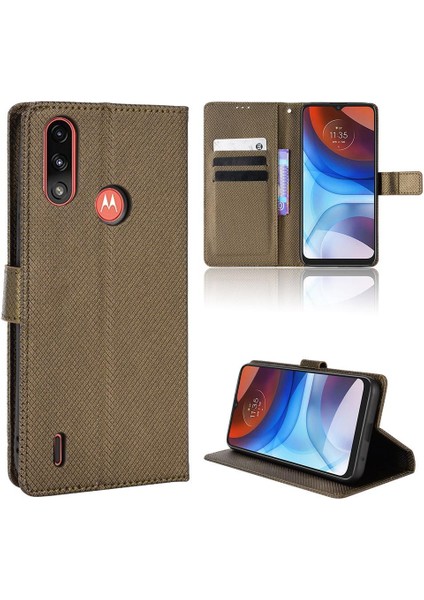 Motorola Moto E7 Güç Kickstand Manyetik Cüzdan Kapak Kart Tutucu Için Kılıf (Yurt Dışından)