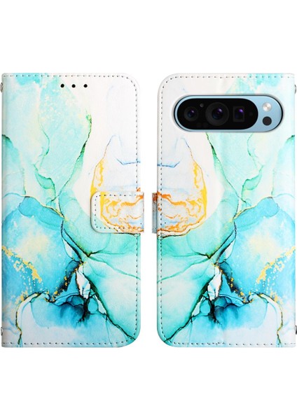 Google Piksel 9 Mermer Desen Kickstand Cüzdan Pu Deri Için Kılıf (Yurt Dışından)