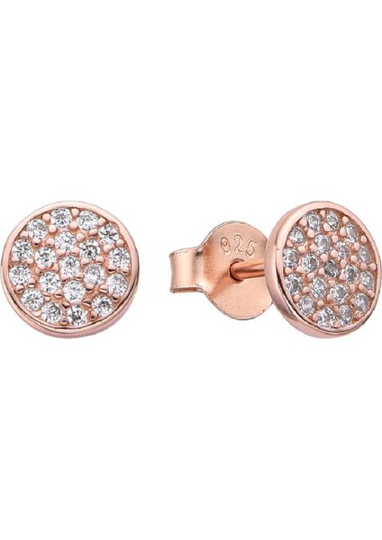 925 Ayar Gümüş Zirkon Taşlı Gold Rose Yuvarlak Mini Küpe