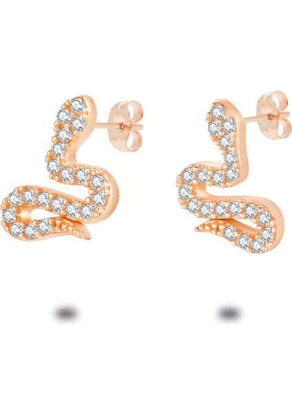 925 Ayar Gümüş Zirkon Taşlı Gold Rose Yılan Figürlü Mini Küpe