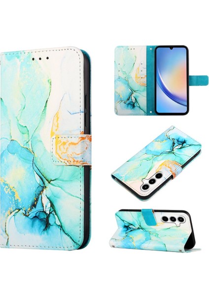 Samsung Galaxy A35 5g Pu Deri Mermer Desen Kickstand Cüzdan (Yurt Dışından)