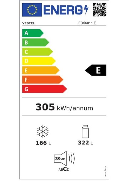 FD56011 E Enerji Sınıfı 487 Lt No Frost Buzdolabı