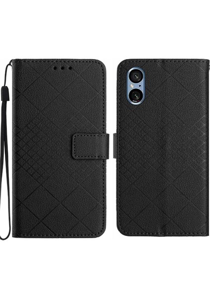 El Kayışı Kart Yuvası Standı Elmas Pu ile Sony Xperia 5 V Için Flip Case (Yurt Dışından)