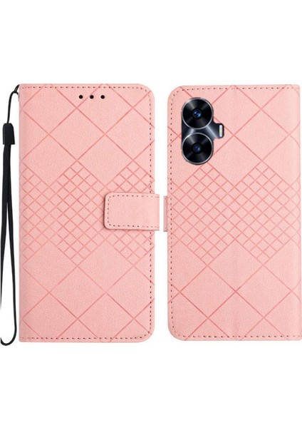 El Kartı ile Realme C55 Elmas Kabartmalı Cüzdan Pu Deri Için Flip Case (Yurt Dışından)