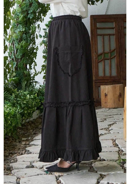 2280-LASTIKLI Parça Boya Fırfırlı Etek Siyah modelleri