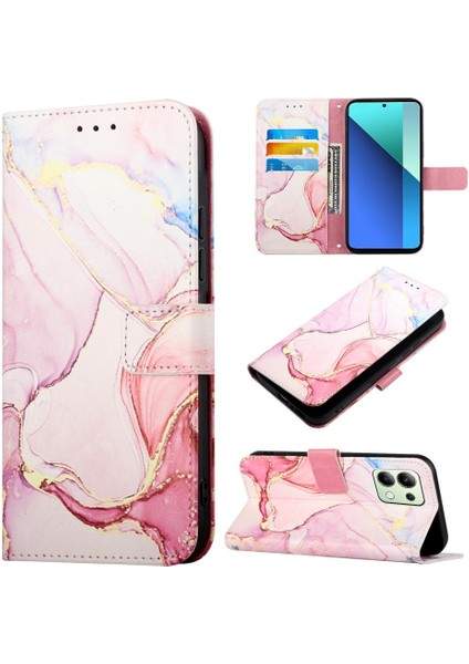 Xiaomi Redmi Için Not 13 4g Mermer Desen Kickstand Pu Deri Cüzdan (Yurt Dışından)