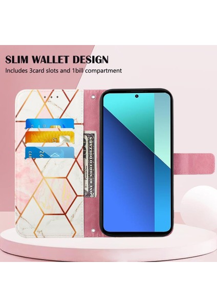 Xiaomi Redmi Için Not 13 4g Mermer Desen Kickstand Pu Deri Cüzdan (Yurt Dışından)