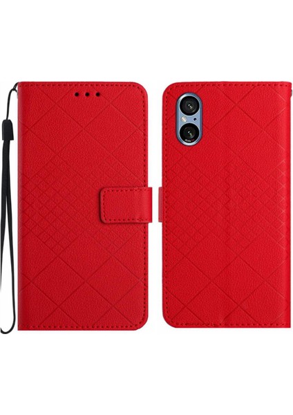 El Kayışı Kart Yuvası Standı Elmas Pu ile Sony Xperia 5 V Için Flip Case (Yurt Dışından)