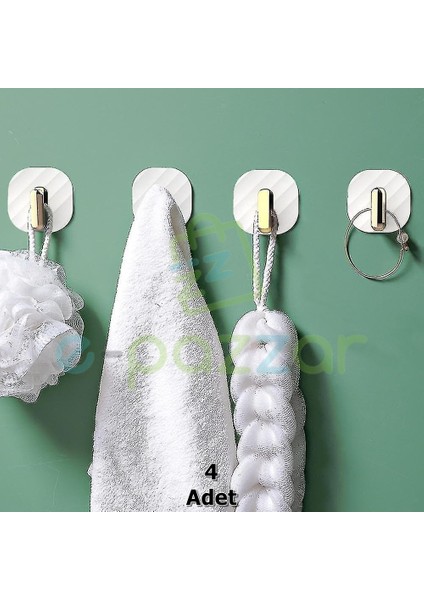 4 Adet Beyaz Güçlü Kendinden Yapışkanlı Banyo Mutfak Anahtarlık Ofis Düzenleyici Tek Kanca Askılık