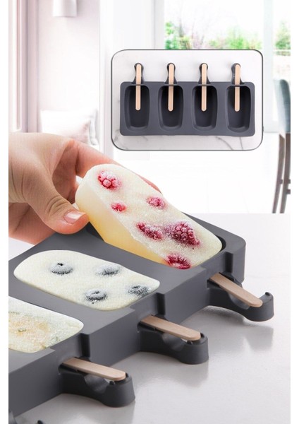 Magnum Silikon Dondurma Kalıbı 4'lü Mini Boy Dondurma Kalıbı Antrasit Renk Gri