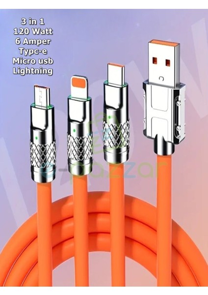 Çoklu 3 İn 1 Soft Silikon Hızlı Şarj Kablosu