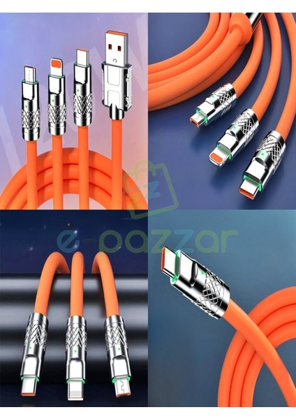 Çoklu 3 İn 1 Soft Silikon Hızlı Şarj Kablosu