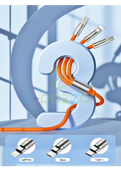 Çoklu 3 İn 1 Soft Silikon Hızlı Şarj Kablosu