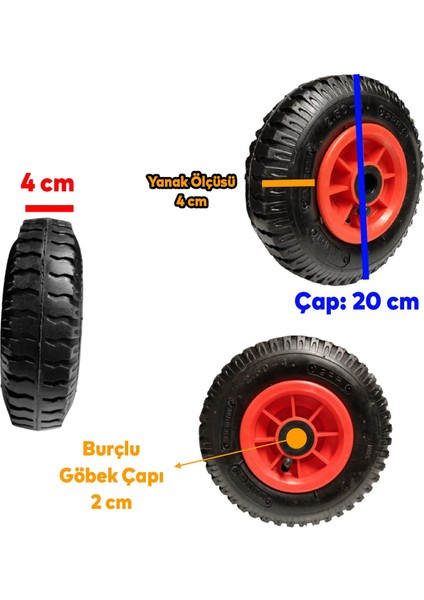 El Arabası Yük Taşıma Arabası Tekeri Burçlu Şişme Şambelli Iç Lastikli Teker 200X40 mm Plastik Jant modelleri