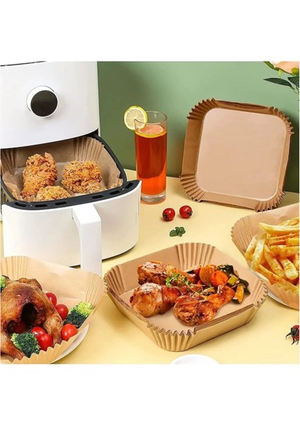 100 Adet Airfryer Pişirme Kağıdı Xl-Xxl-Büyük Boy Hava Fritöz Kağıdı, Fırın Kağıdı Tek Kullanım