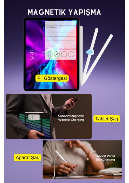 iPad 10.9 Inç Air 4. Nesil Uyumlu Manyetik ve Kablosuz Şarj Olabilen Stylus Bluetooth Tablet Kalemi