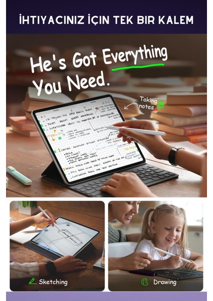 iPad 10.9 Inç Air 4. Nesil Uyumlu Manyetik ve Kablosuz Şarj Olabilen Stylus Bluetooth Tablet Kalemi