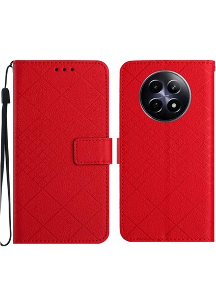 El Kayışı Elmas Kabartmalı Realme 12 5g Manyetik Kapak Için Flip Case (Yurt Dışından)