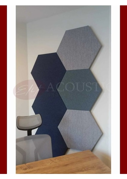 Hexagon 2 Akustik Kumaş Kaplı Panel 7 Adet 30 cm Kısa Kenar