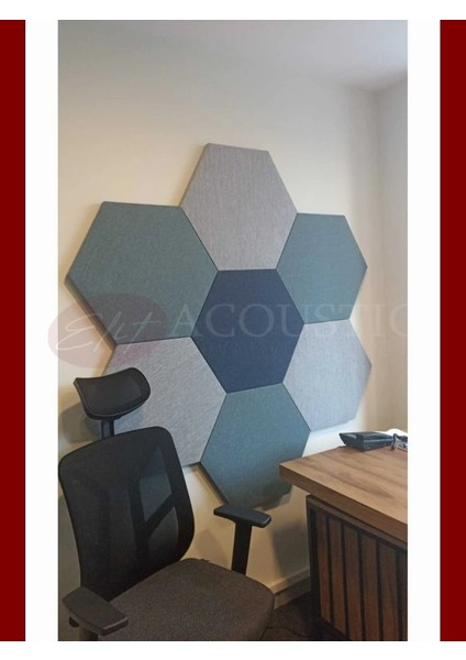 Hexagon 2 Akustik Kumaş Kaplı Panel 7 Adet 30 cm Kısa Kenar modelleri