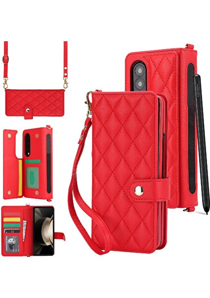 SZY Mall Samsung Galaxy Z Fold 3 Crossbody Tarzı 5 Kart Yuvaları ile Standı (Yurt Dışından)