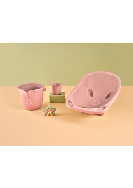 3lü Set Fileli Yenidoğan Küvet Seti Pembe