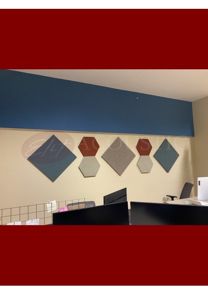 Hexagon Akustik Kumaş Kaplı Panel 3 Adet 60X60-4 Adet 30CM Kısa Kenar