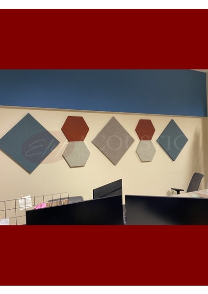 Hexagon Akustik Kumaş Kaplı Panel 3 Adet 60X60-4 Adet 30CM Kısa Kenar