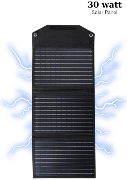 Taşınabilir Güneş Paneli Katlanabilir 30W 18V 1.66A Pv Modülü Güç Istasyonu Üç Yüzlü Monokristal Güneş Pili