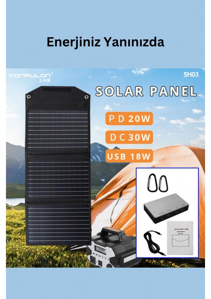 Taşınabilir Güneş Paneli Katlanabilir 30W 18V 1.66A Pv Modülü Güç Istasyonu Üç Yüzlü Monokristal Güneş Pili