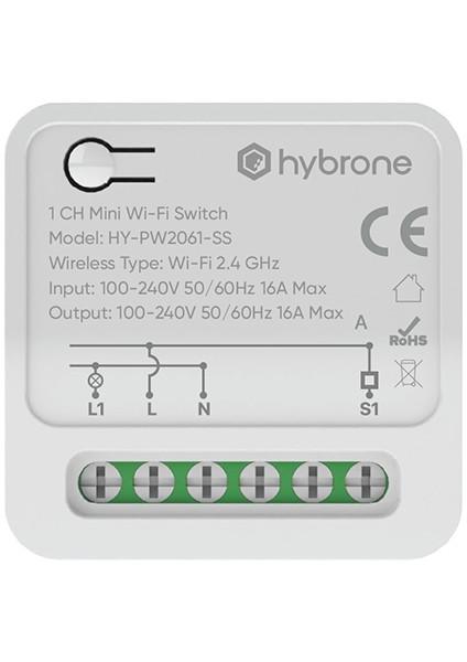 HY-PW2061-SS Hybrone Tekli Buat İçi Akıllı Wi-Fi Mini Anahtar