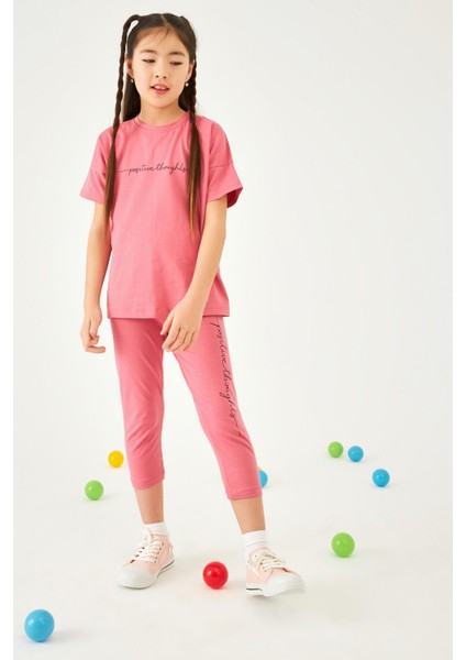 Positive Baskılı Basic Kız Çocuk Taytlı Takım Gül Kurusu fiyatları