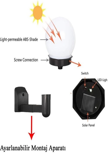 Solar Bahçe Lambası Beyaz - Güneş Enerjili Duvar Armatür (3 Adet)