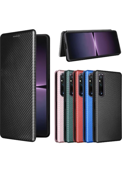 Sony Xperia 1 V 2023 Için Kılıf Deri Folio Flip Case Manyetik Karbon (Yurt Dışından)