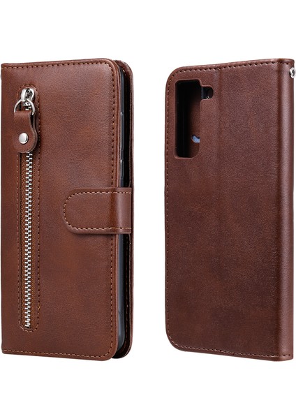 Ile Uyumlu Samsung Galaxy S21 Fe Moda Fermuar Çevirme Deri Telefon Kılıfı Kart Tutuculu Manyetik Cüzdan Telefon Kılıfı (Yurt Dışından)