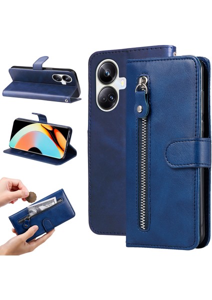 Ile Uyumlu Realme 10 Pro Plus Moda Fermuar Çevirme Deri Telefon Kılıfı Kart Tutuculu Manyetik Cüzdan Telefon Kılıfı (Yurt Dışından)