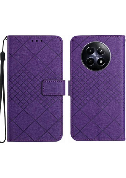 El Kayışı Elmas Kabartmalı Realme 12 5g Manyetik Kapak Için Flip Case (Yurt Dışından)