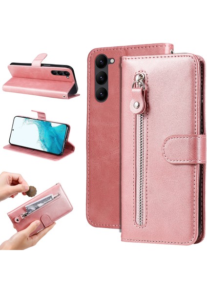 Ile Uyumlu Samsung Galaxy S24 Moda Fermuar Çevirme Deri Telefon Kılıfı Kart Tutuculu Manyetik Cüzdan Telefon Kılıfı (Yurt Dışından)