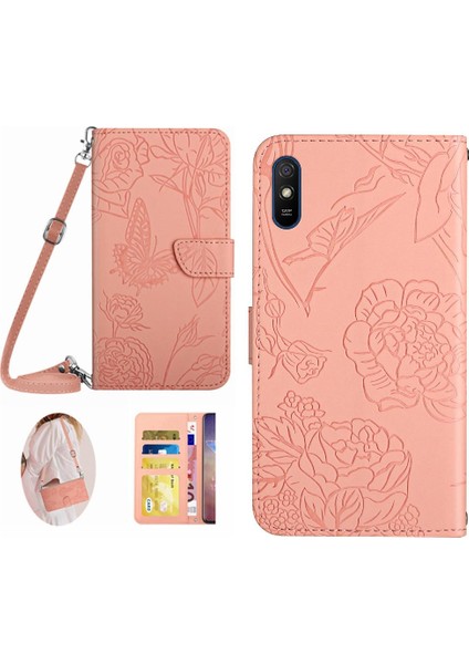 BDT Boutique Kart Tutucu ve Uzun Kayış Deri ile Xiaomi Redmi 9A Telefon Kılıfı (Yurt Dışından)