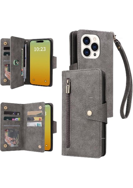 El Kayışı Kart Tutucu Manyetik Deri Fermuar ile iphone 15 Pro Için Kılıf (Yurt Dışından)