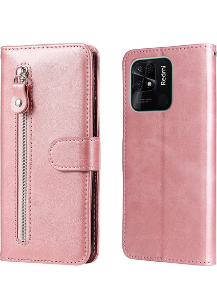 Ile Uyumlu Xiaomi Redmi 10C 4g Moda Fermuar Çevirme Deri Telefon Kılıfı Kart Tutuculu Manyetik Cüzdan Telefon Kılıfı (Yurt Dışından)