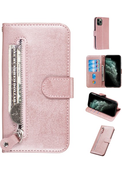 Ile Uyumlu iPhone 11 Pro Moda Fermuar Çevirme Deri Telefon Kılıfı Kart Tutuculu Manyetik Cüzdan Telefon Kılıfı (Yurt Dışından)