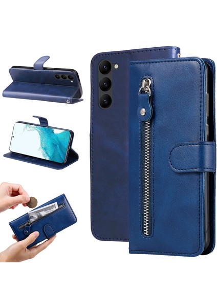 Ile Uyumlu Samsung Galaxy S23 Moda Fermuar Çevirme Deri Telefon Kılıfı Kart Tutuculu Manyetik Cüzdan Telefon Kılıfı (Yurt Dışından)